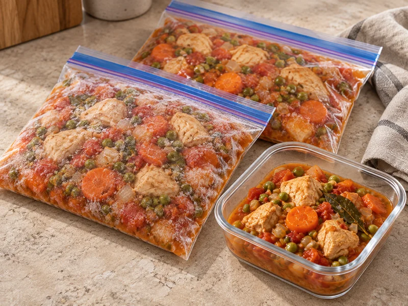 Frango estufado com ervilhas e cenoura