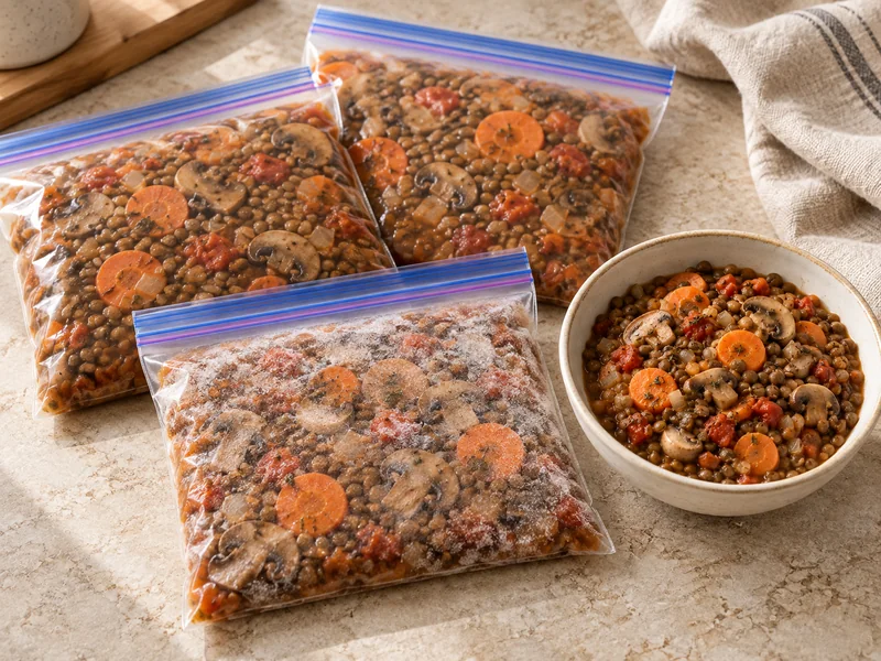 Lentilhas com cenoura e cogumelos
